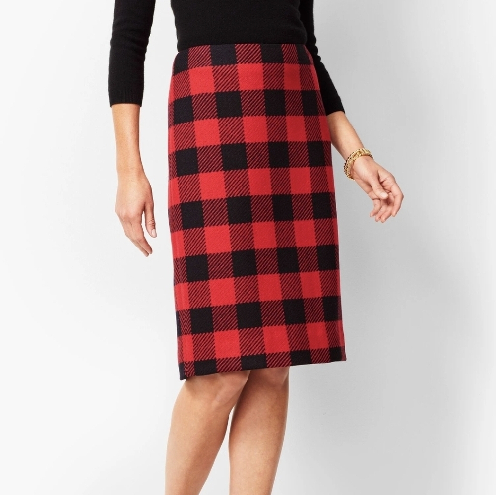 Talbots Buffalo Plaid Wool Blend Straight Pencil Skirt 8